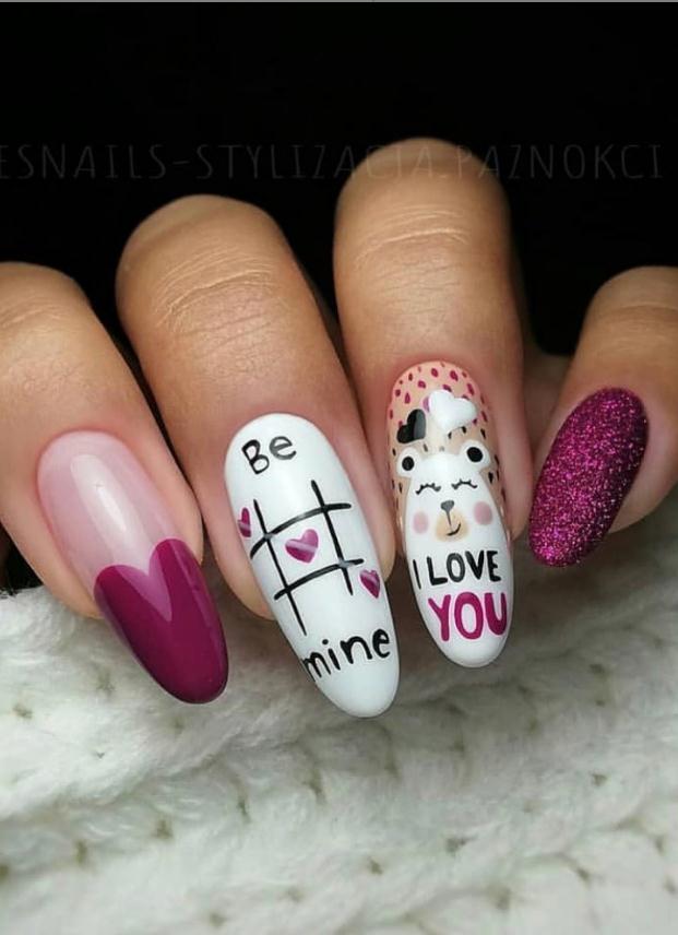 47 Shiny Almond Nails With Animals For Valentine's Day - Lily Fashion Style