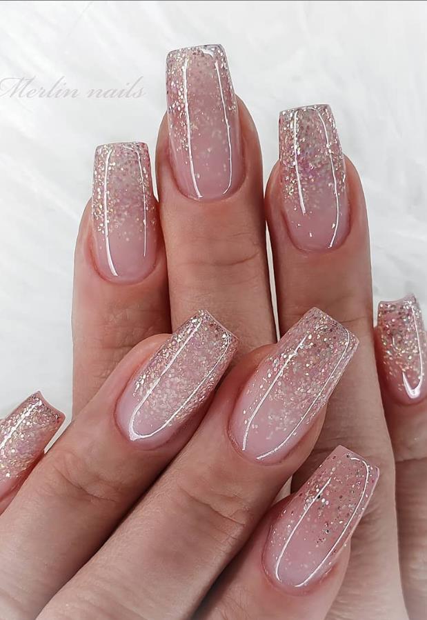 Glittering DIY Pink Square Nail Design, More Suitable For Spring and