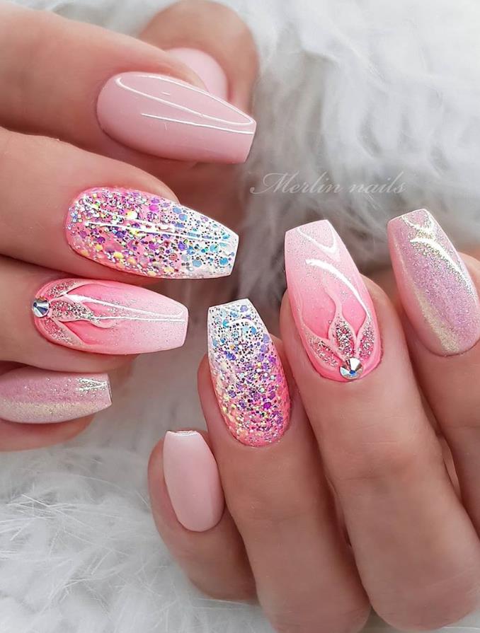 Beautiful Glittering Short Pink Nails Art Designs Idea For Summer And ...