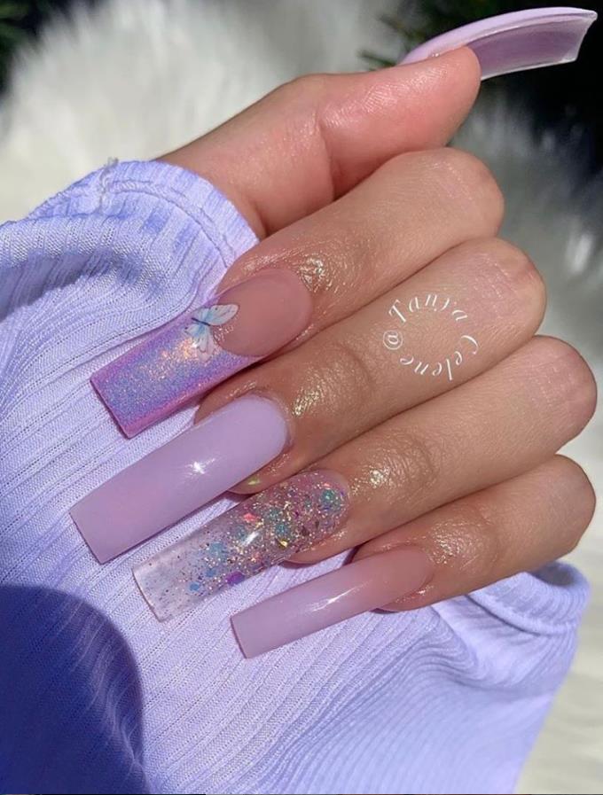 Super Suitable For Summer Butterfly Acrylic Long Coffin Nails Art ...