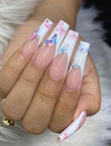 Super Suitable For Summer Butterfly Acrylic Long Coffin Nails Art