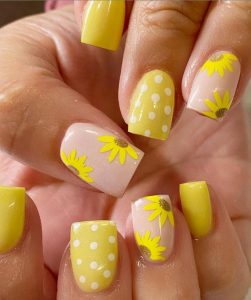 46 Beautiful Acrylic Short Sunflower Nails Art Designs In Summer - Lily ...