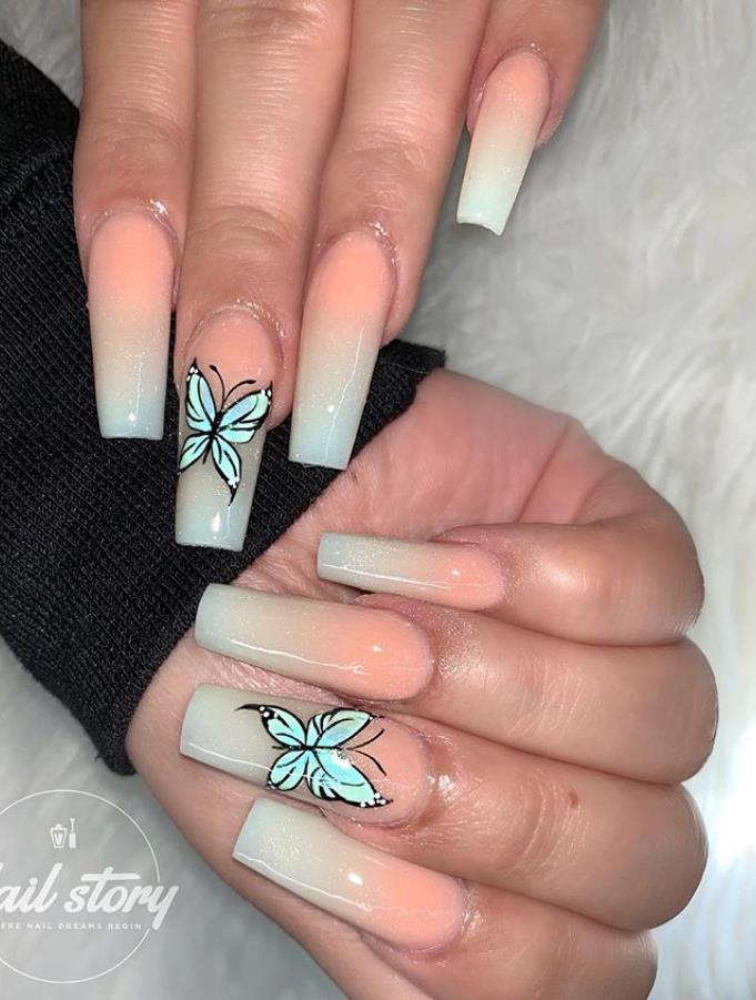Beautiful Butterfly Long Coffin Nails Art Designs For Summer 2020 ...
