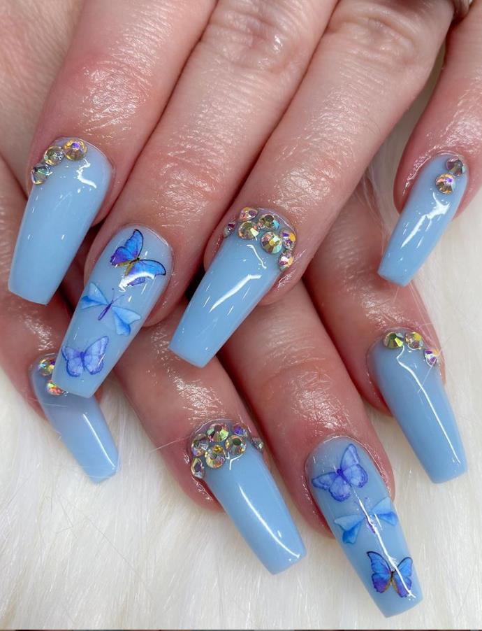 Beautiful Butterfly Long Coffin Nails Art Designs For Summer 2020