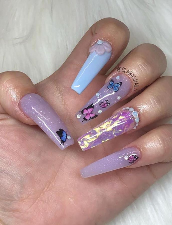 Beautiful Butterfly Long Coffin Nails Art Designs For Summer 2020 ...