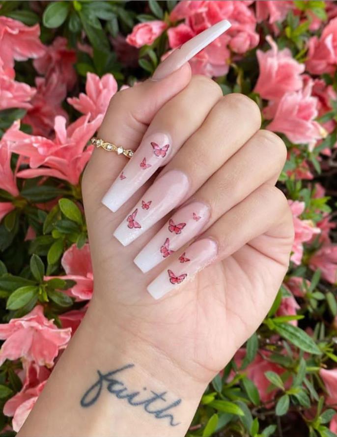 Beautiful Butterfly Long Coffin Nails Art Designs For Summer 2020