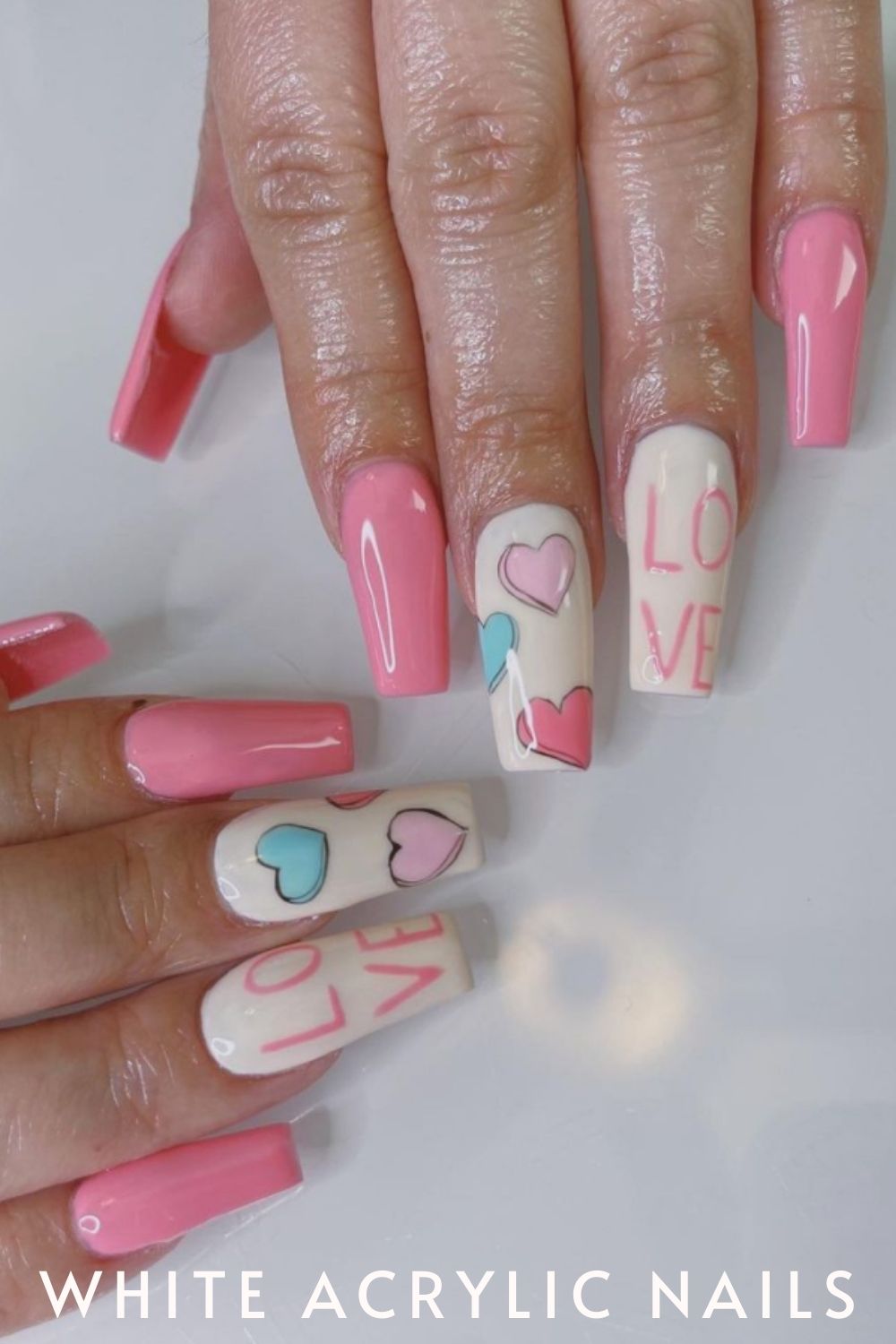Pink and white ombre nails art