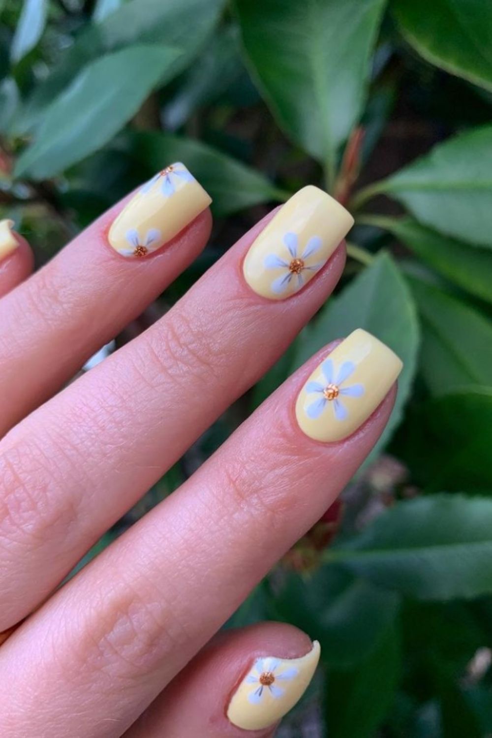 Yellow nail designs with flowers