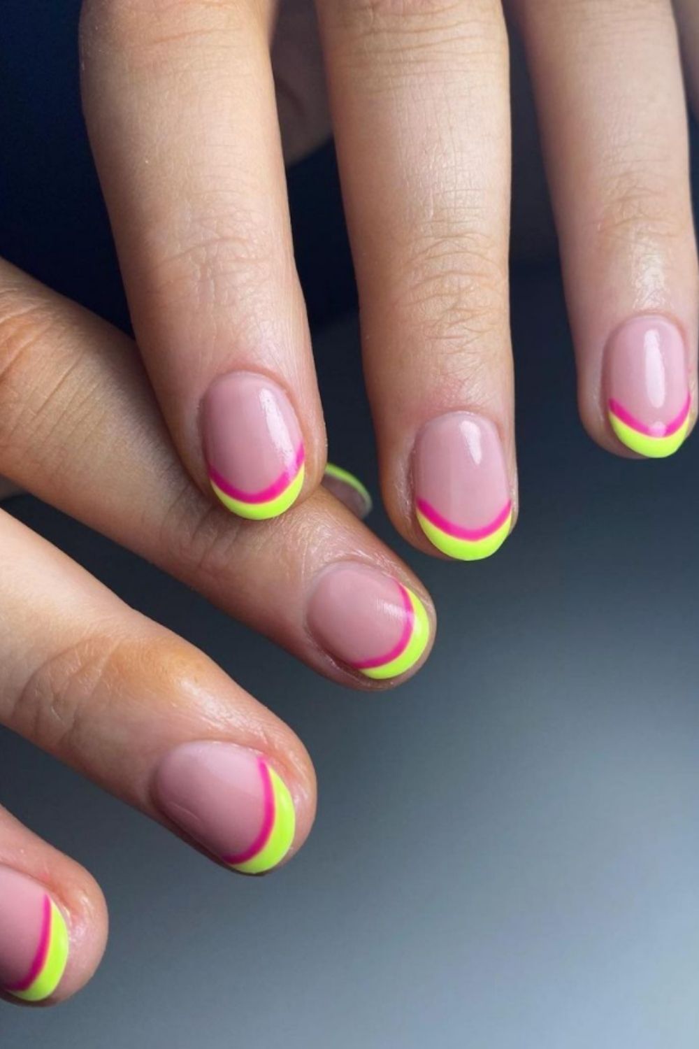 Yellow and rose colors tip nails