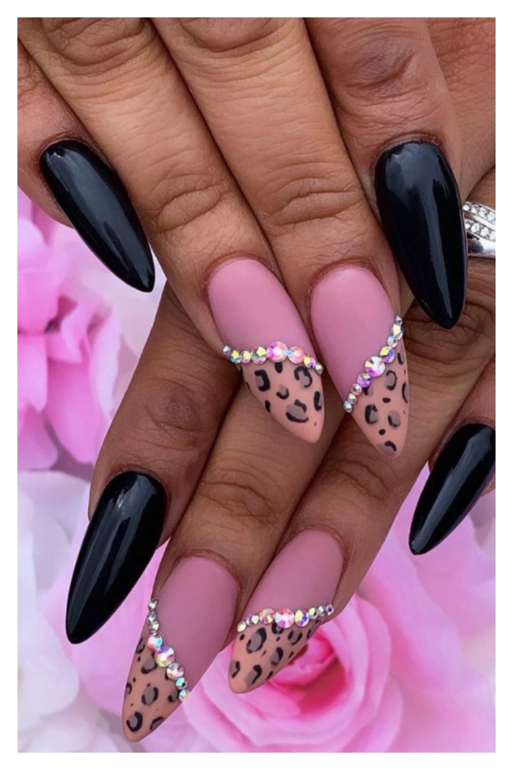 Black and leopard almond nails