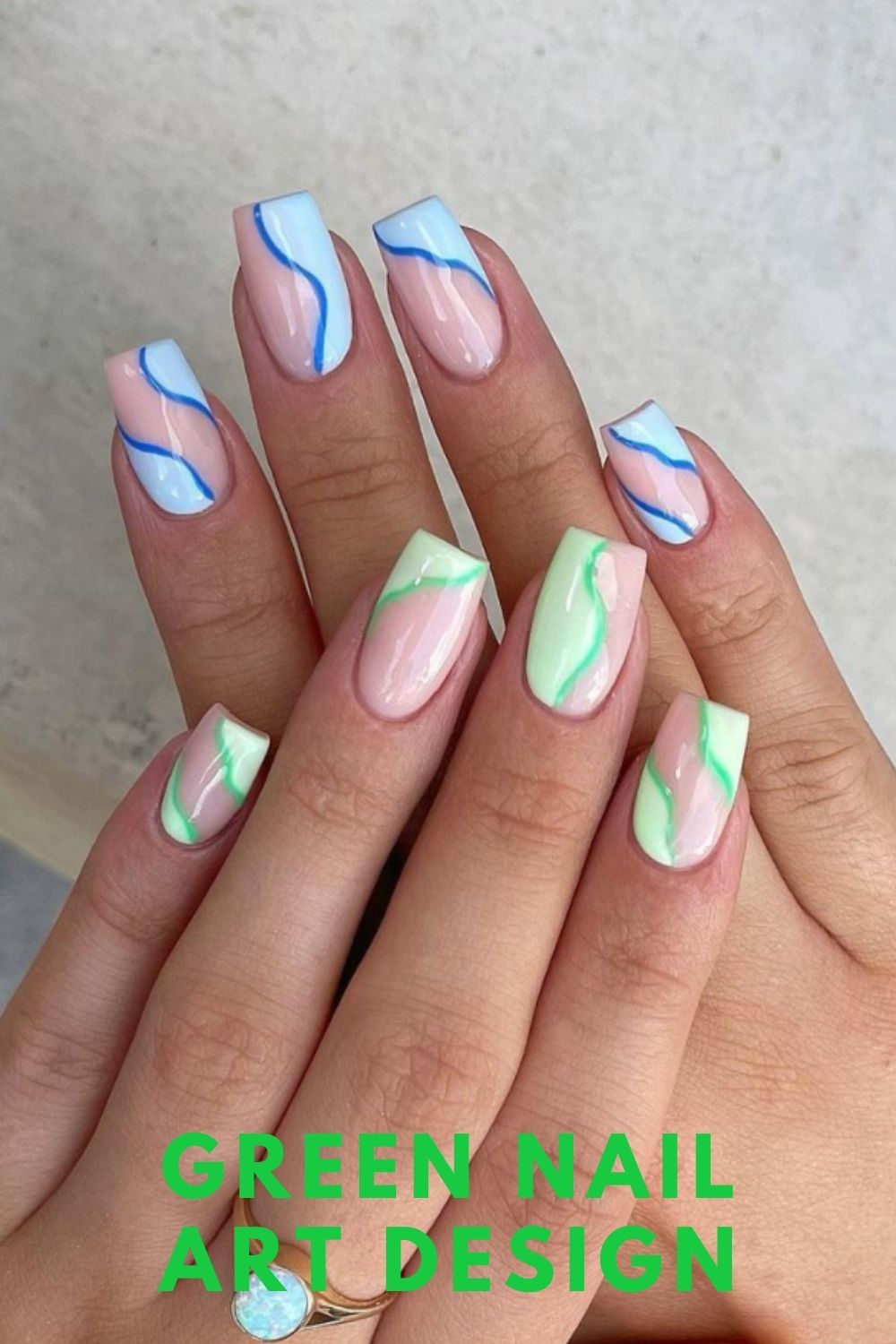 Light blue and blue, light green and green nails