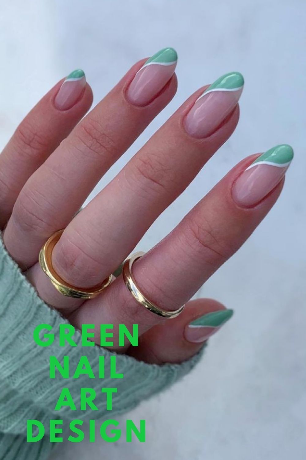 White and green almond nails