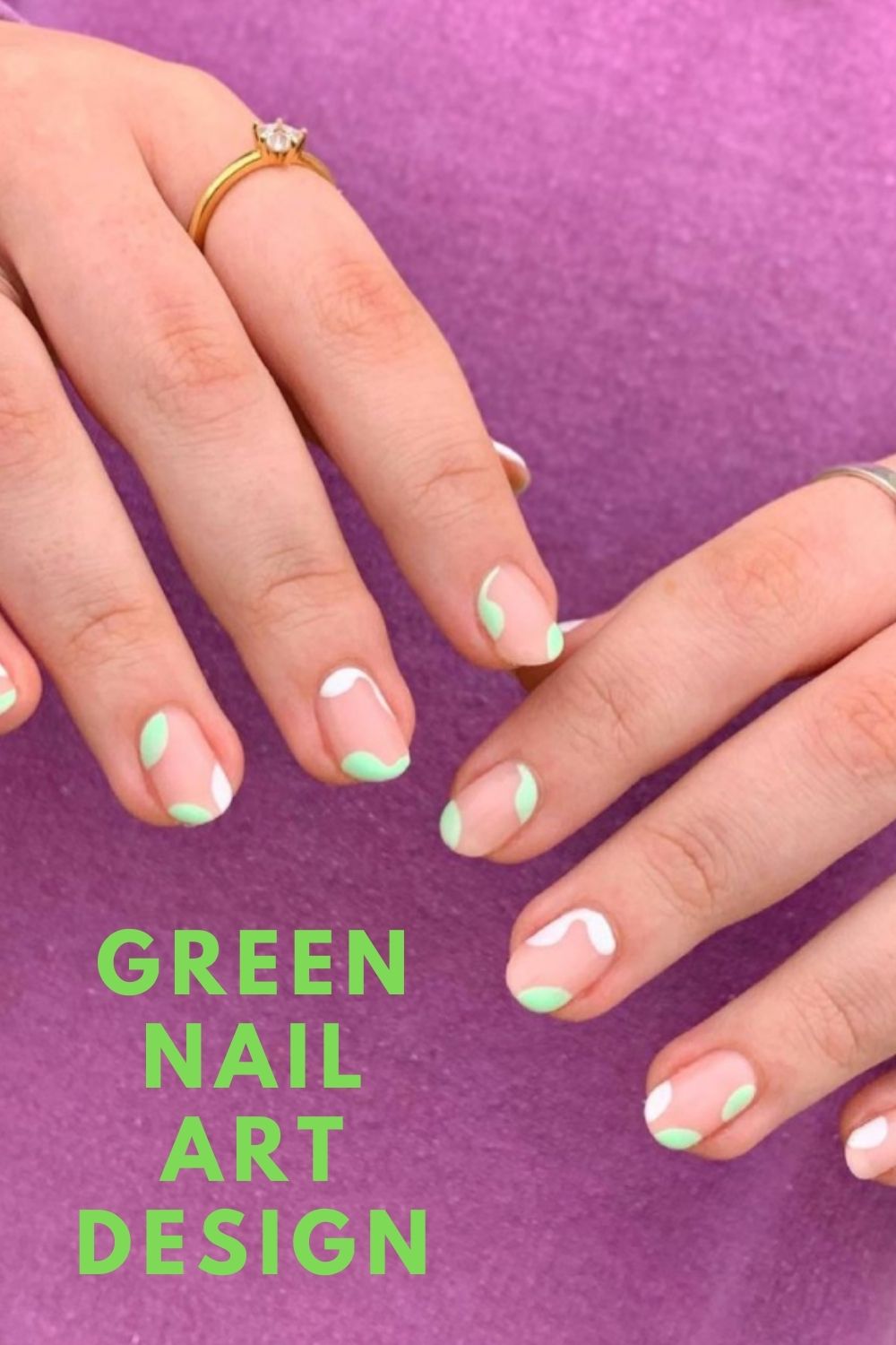 Neon green and white short nails