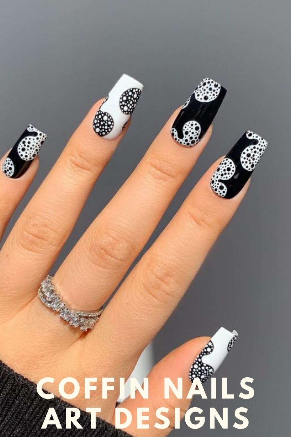 Black and white coffin shape nail design for nail art