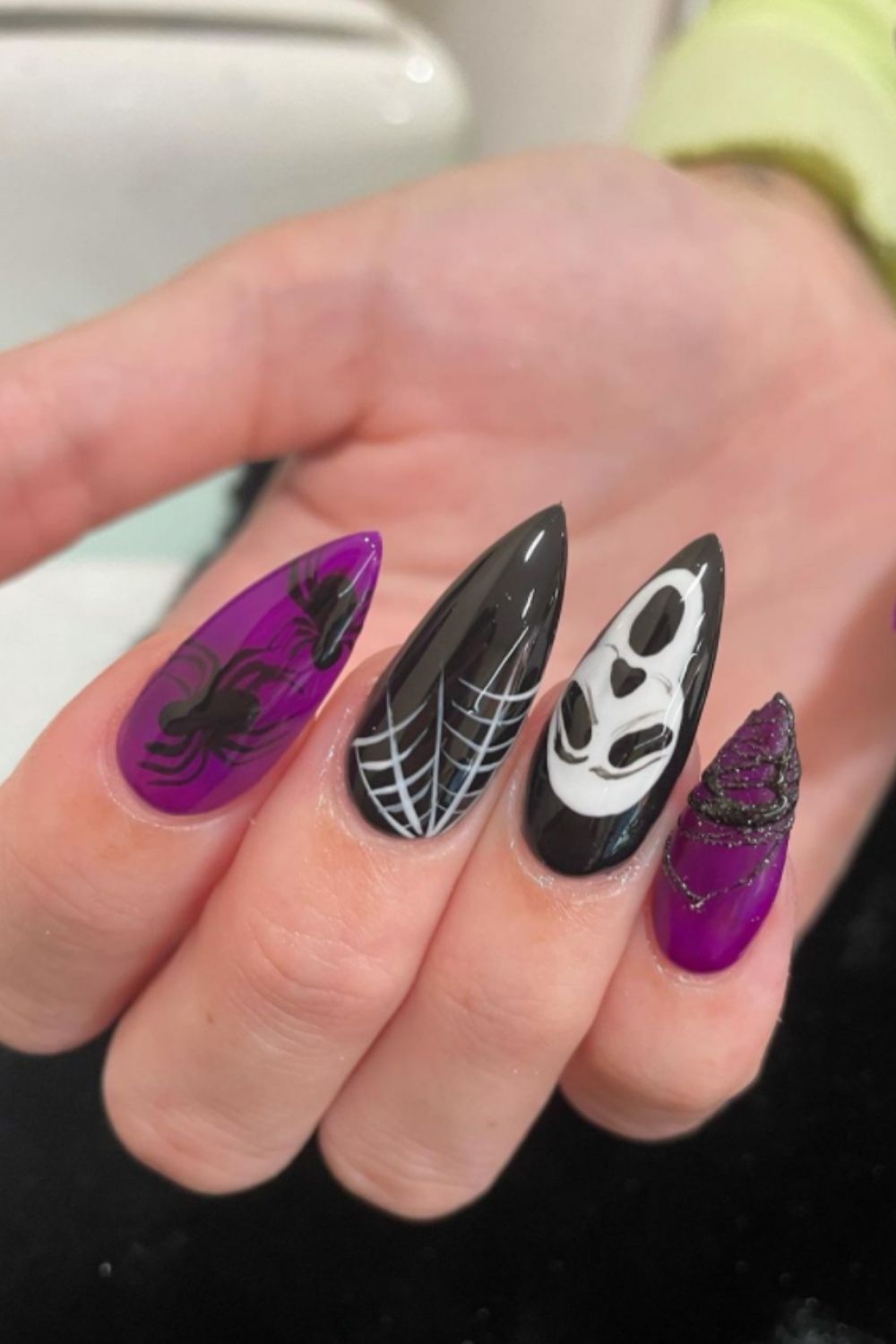 Black and White,Purple Spider Web Nail Designs