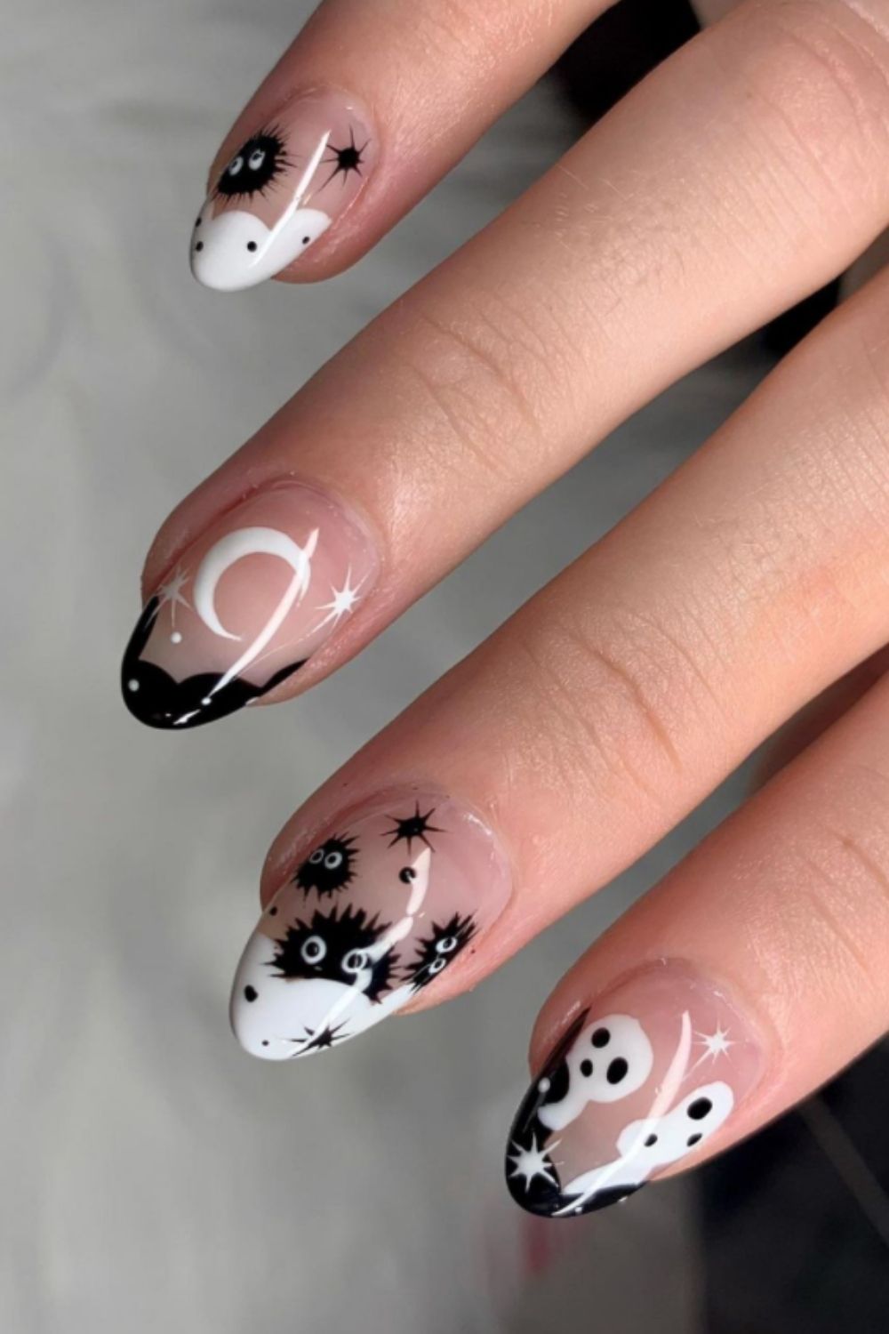 Black, Gray and White Nail Designs for Halloween