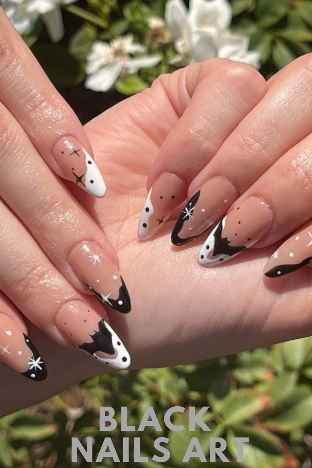 White and black tip almond nails ideas