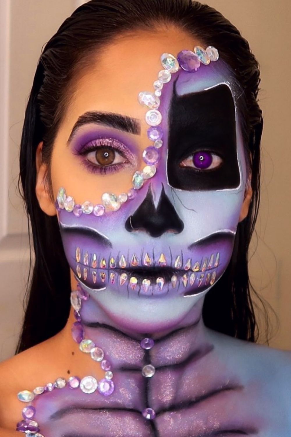 Skull makeup art with diamonds