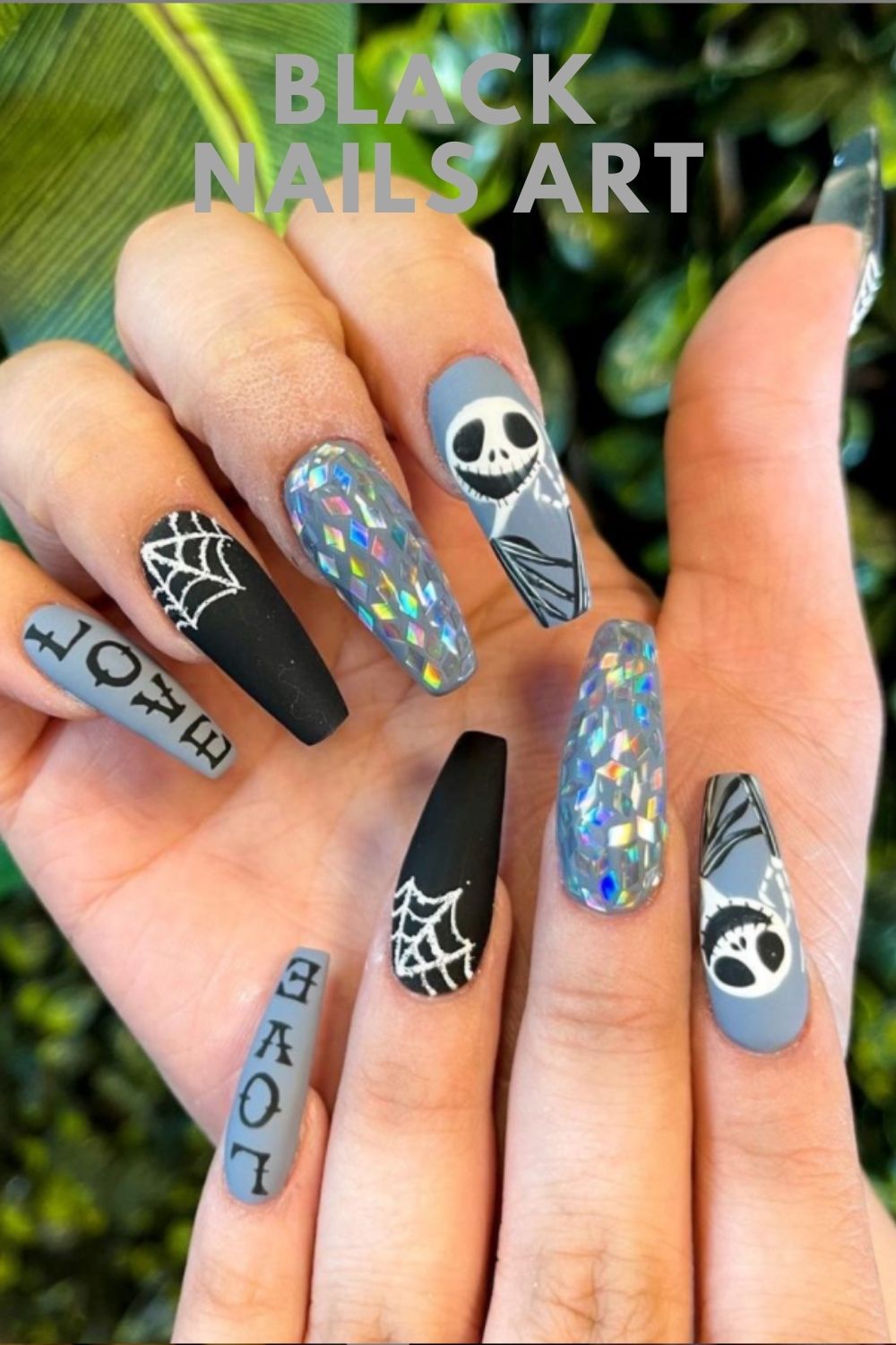 Gray and black nail design