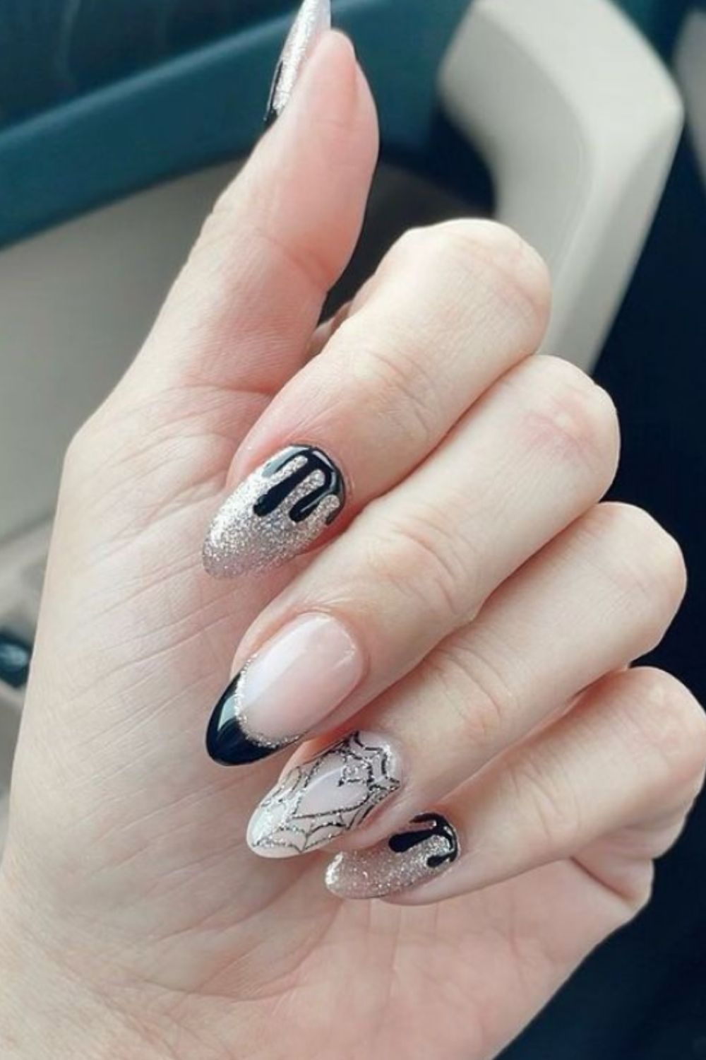 Silver and black nails 