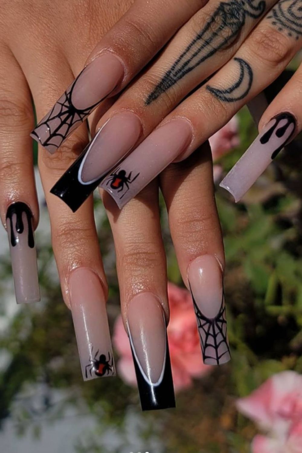 Coffin nails designs with spiders and cobwebs
