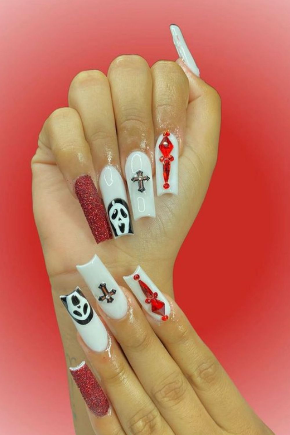 Stylish Halloween nails with rhinestones
