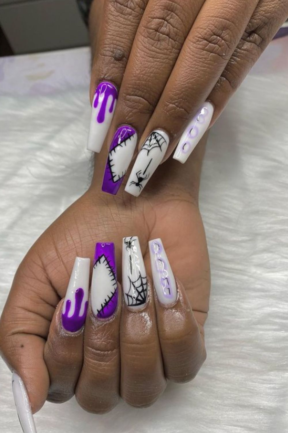 Purple and white nails art