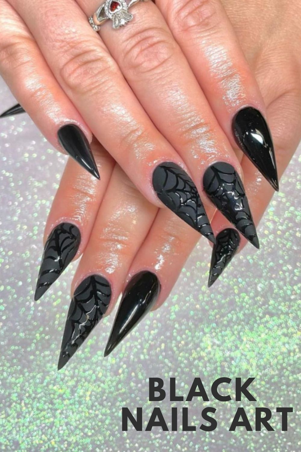 Stiletto nails with spider web