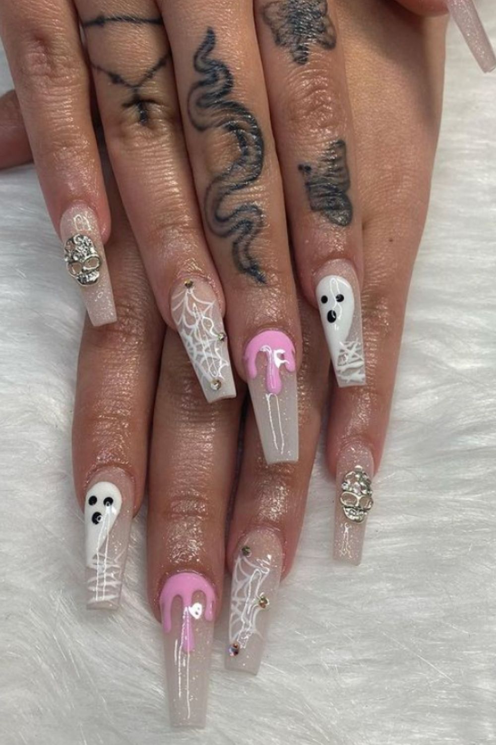 Pink and white coffin nails art