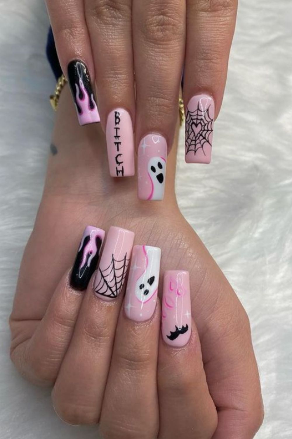 Black and pink coffin nails