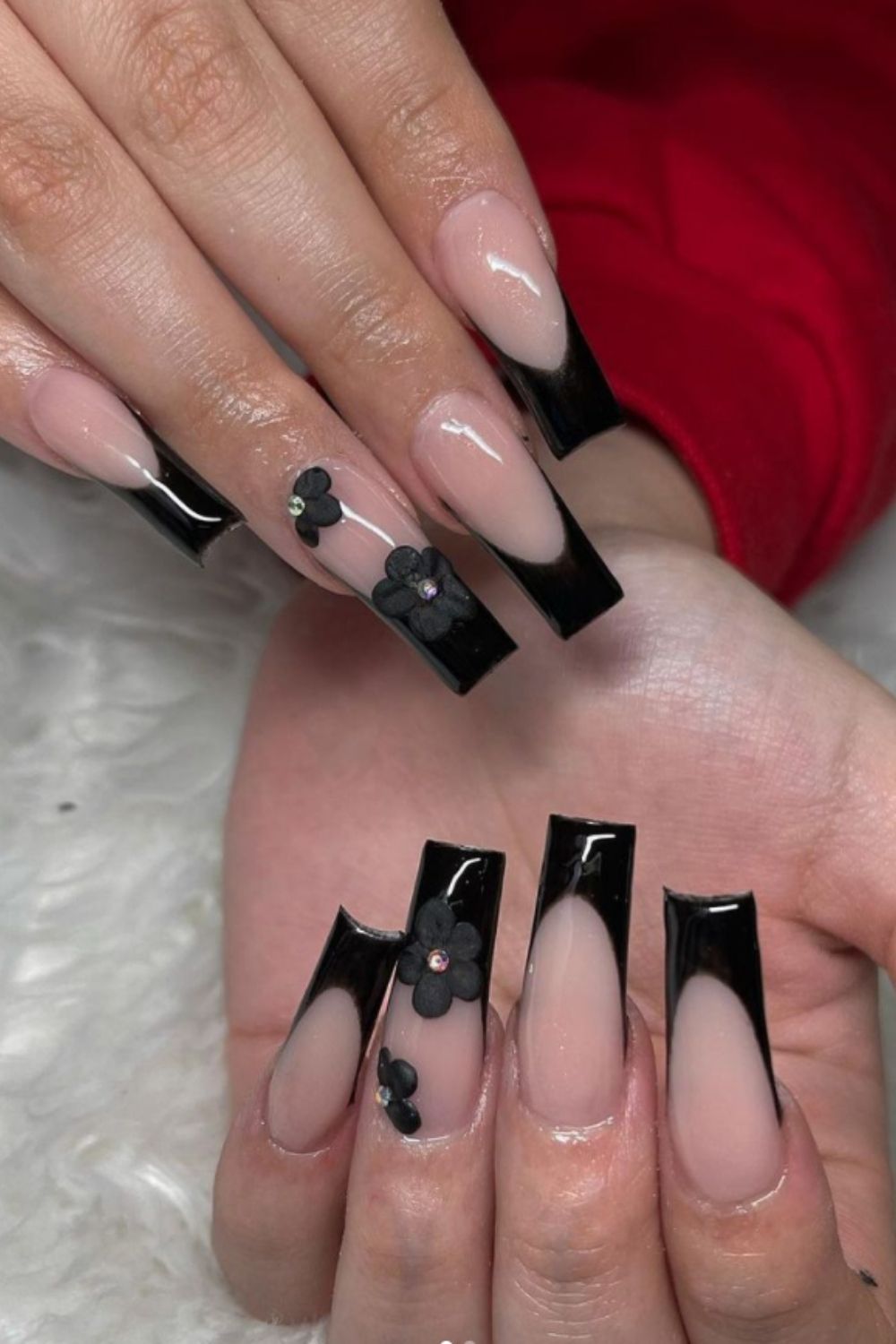 Long coffin nails art with flowers