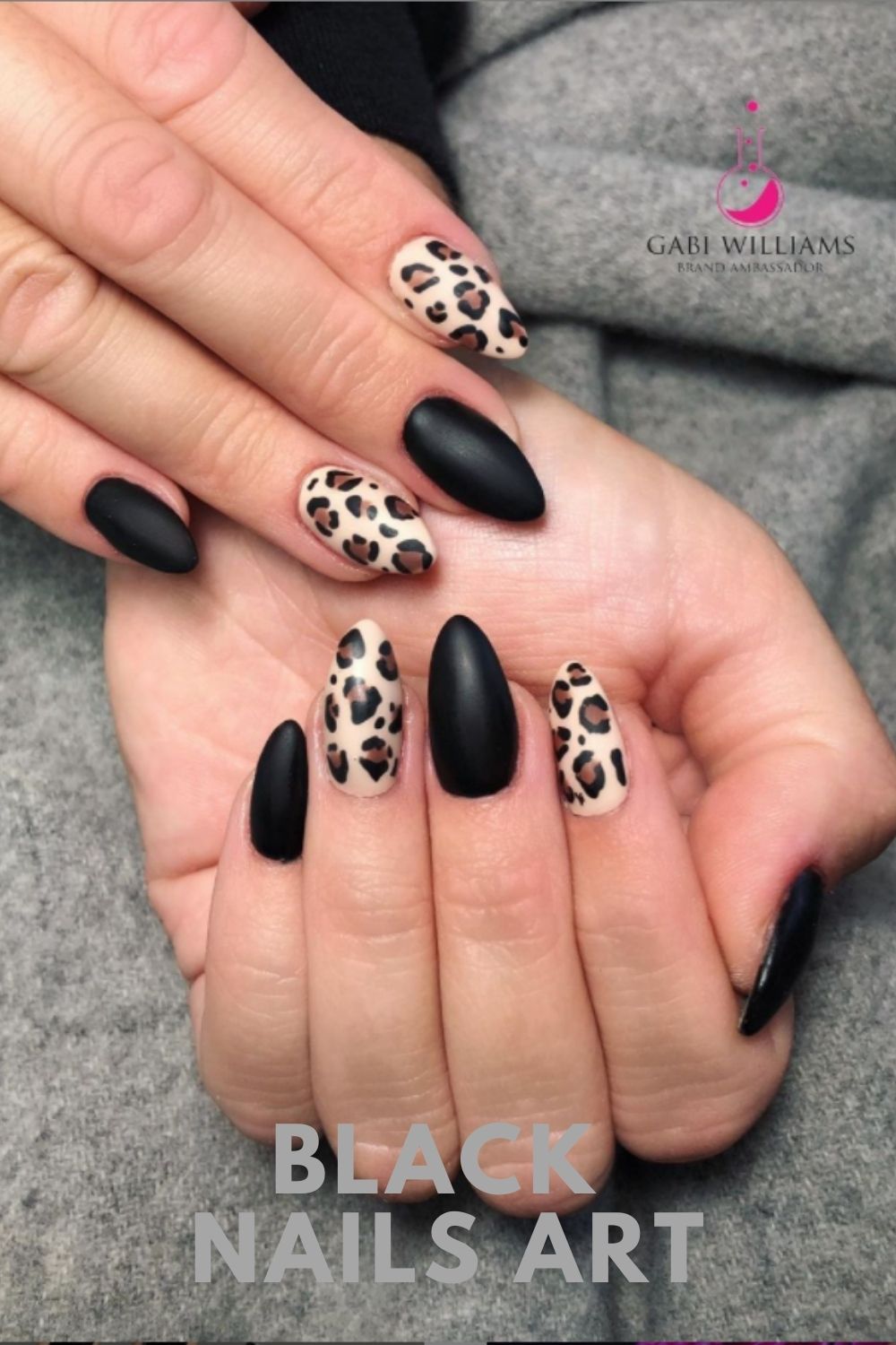 Leopard and nlack nails art