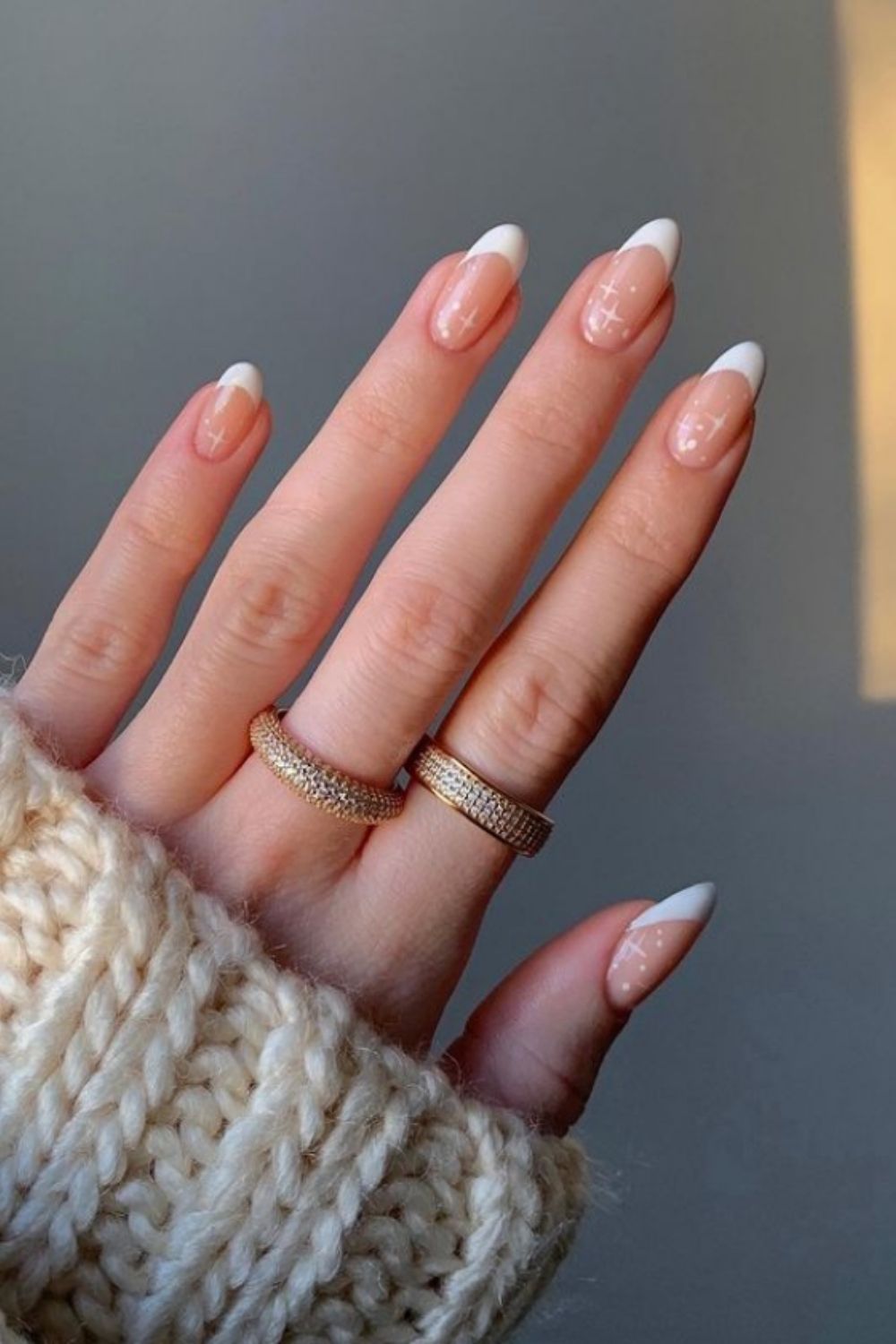 French tip almond style nails