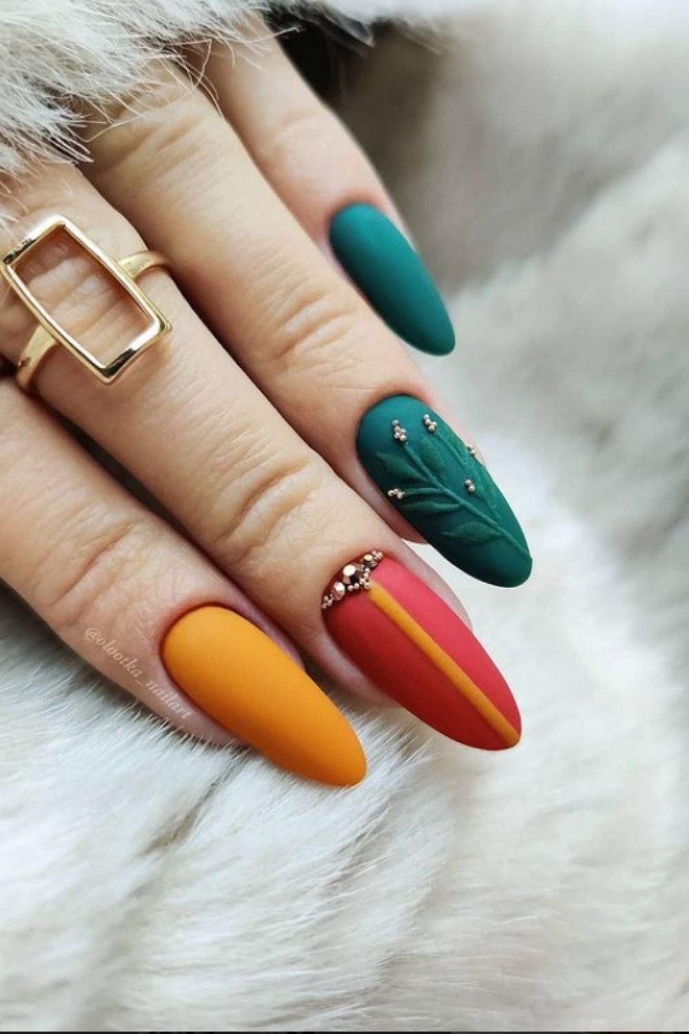 Green and orange nails