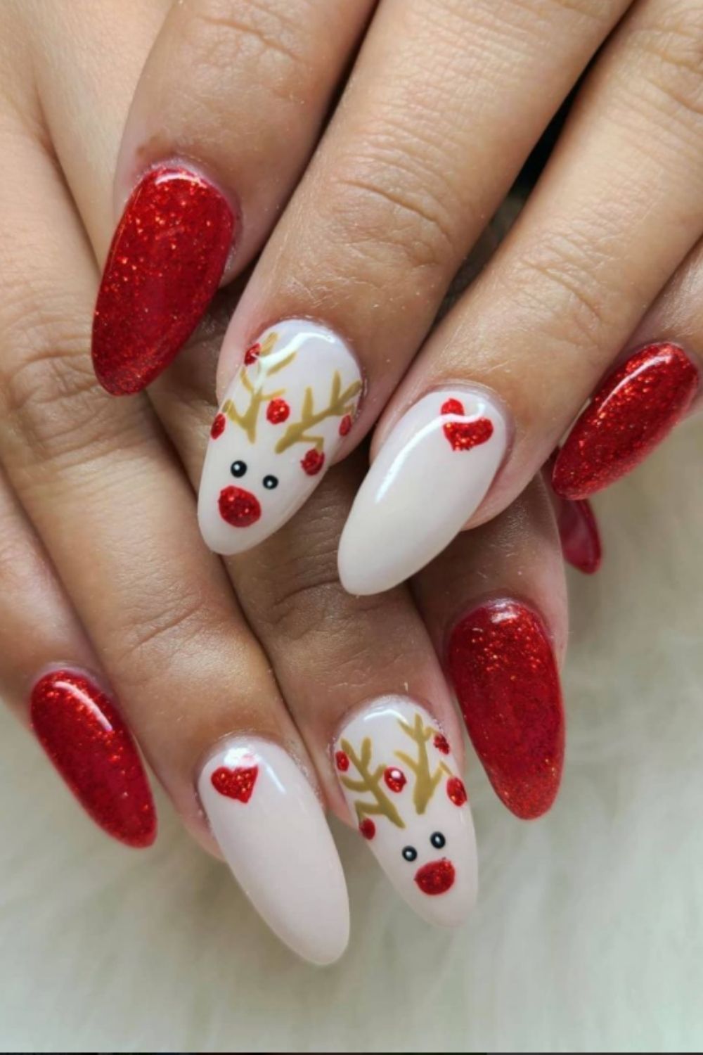 Red and white glitter nails
