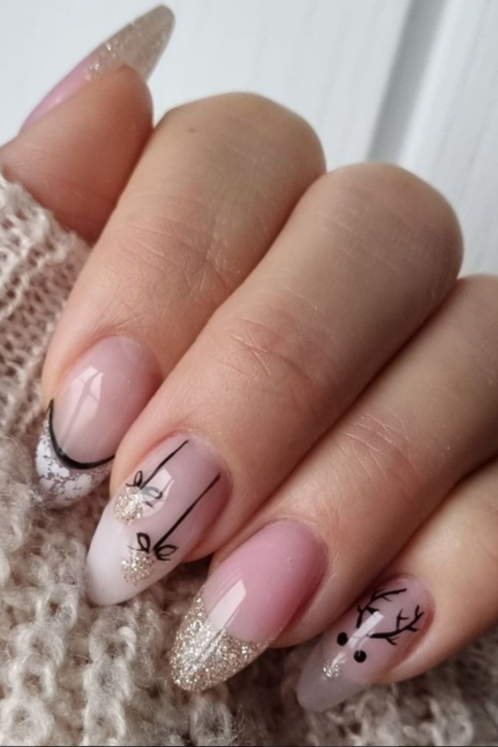 Pink and  Silver  glitter nails