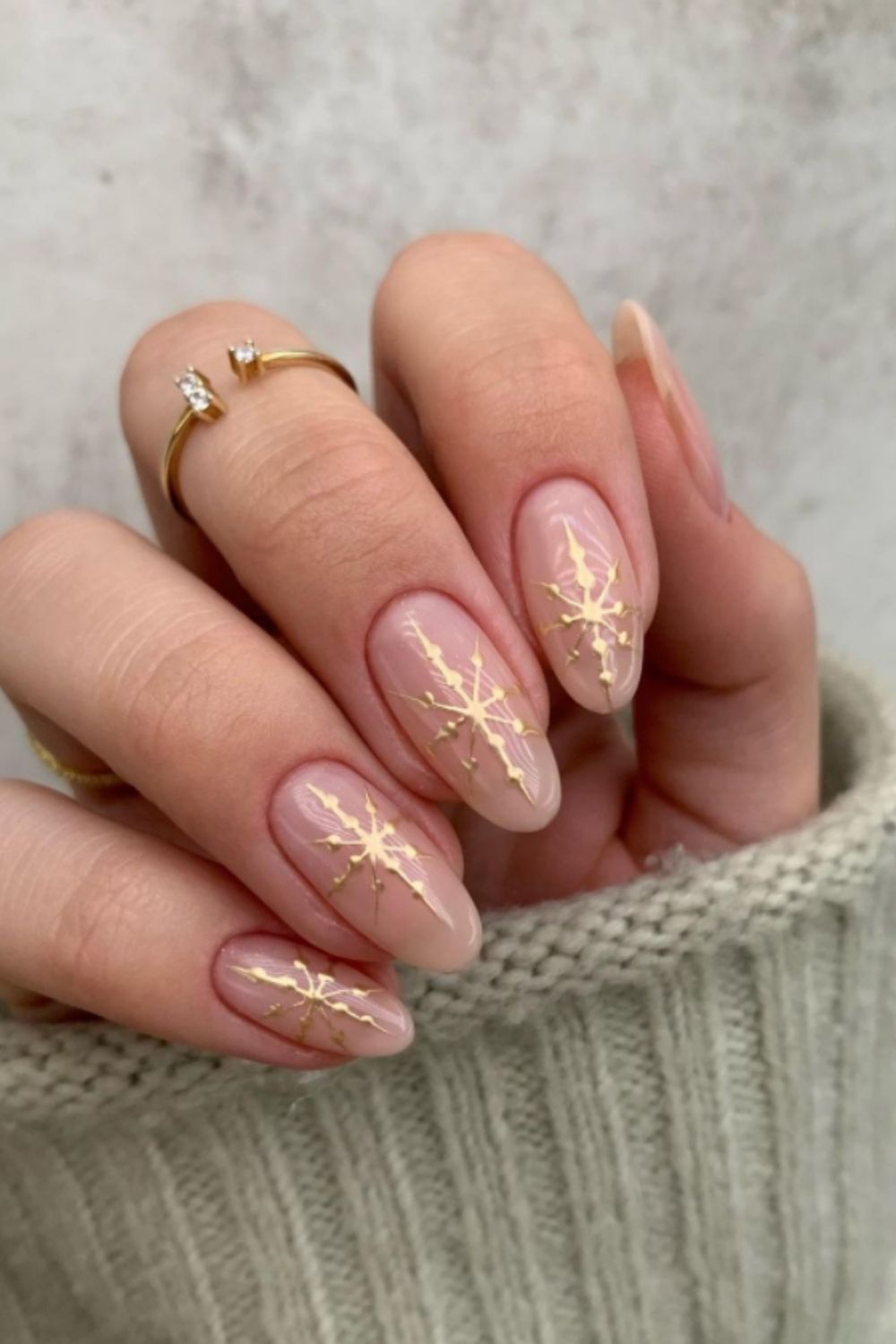 Gold and pink almond nails