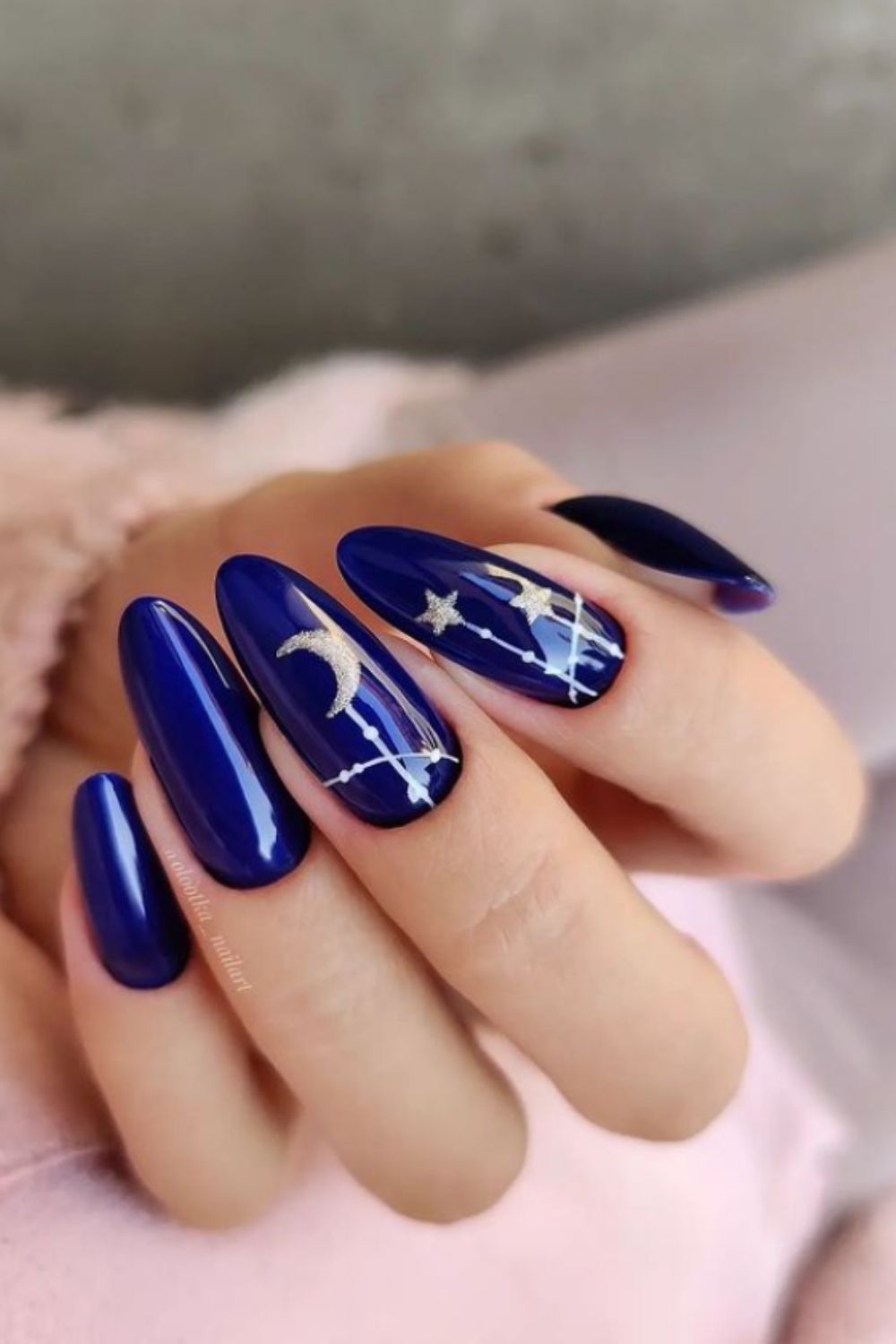 Blue nails with star and moon