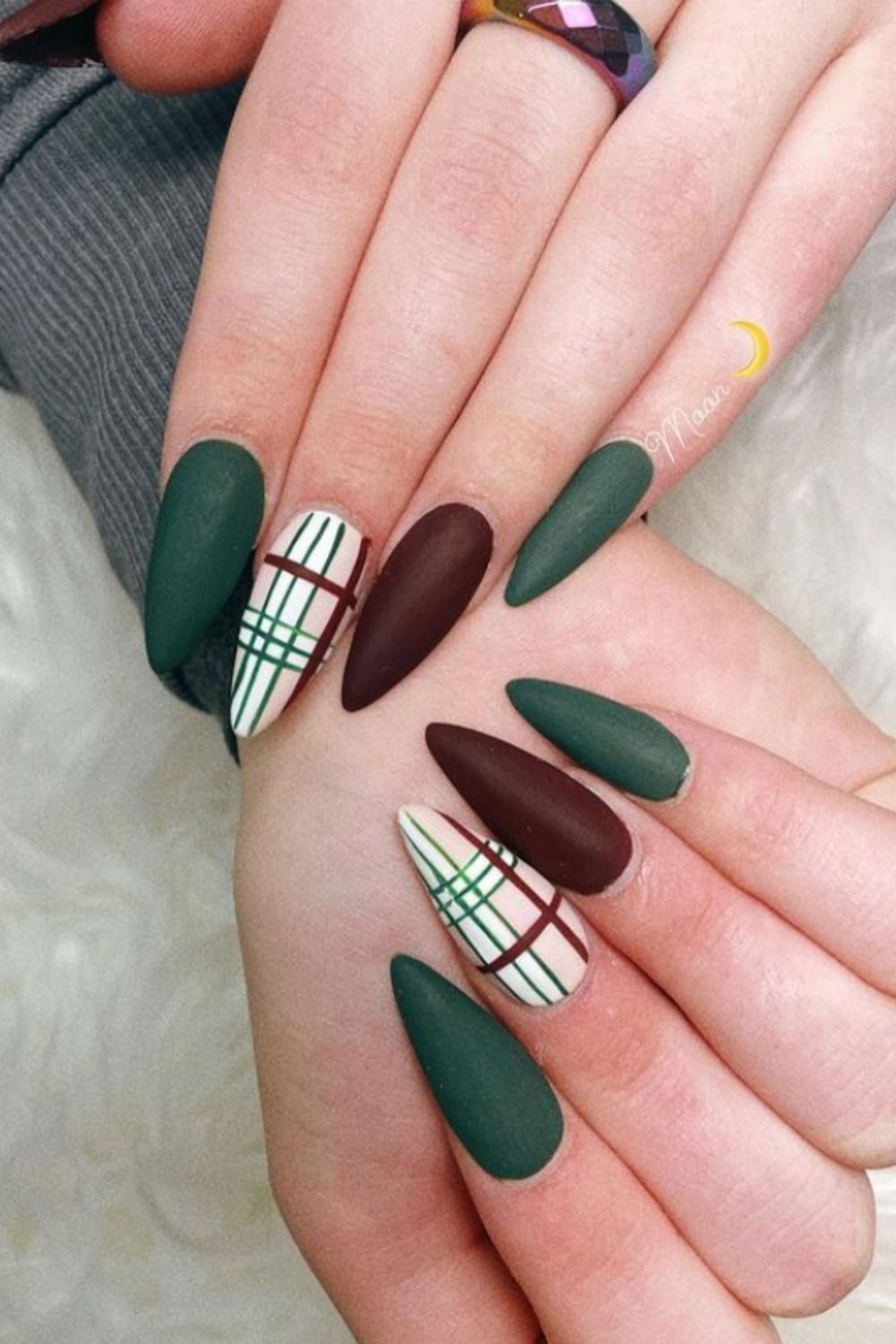 Green and red almond nails