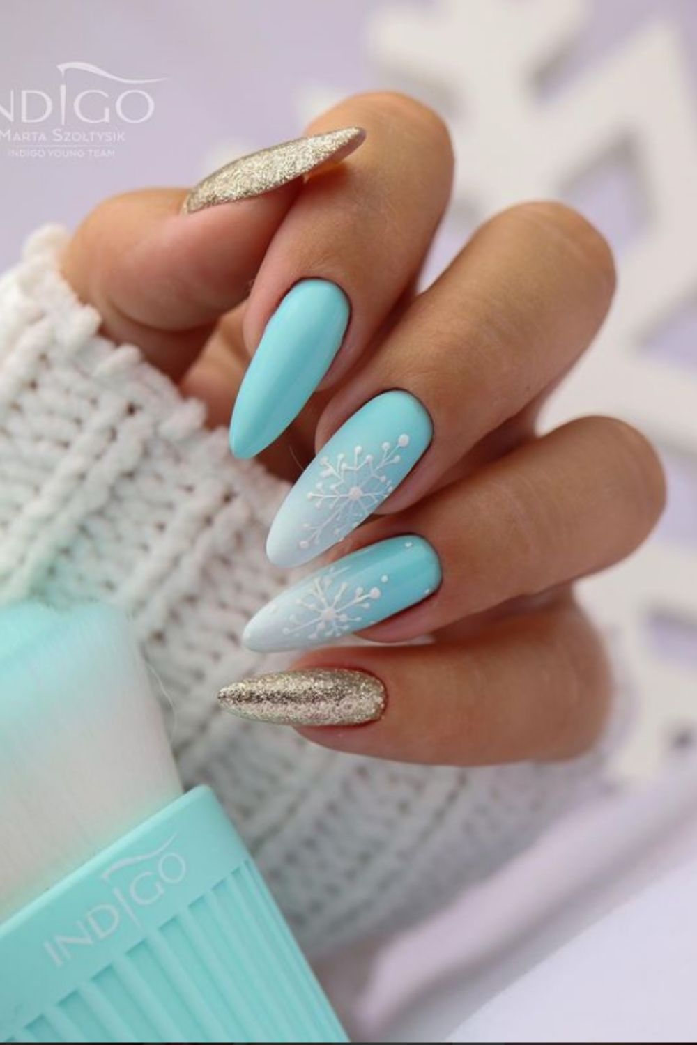 Light blue christmas nails with snowflake