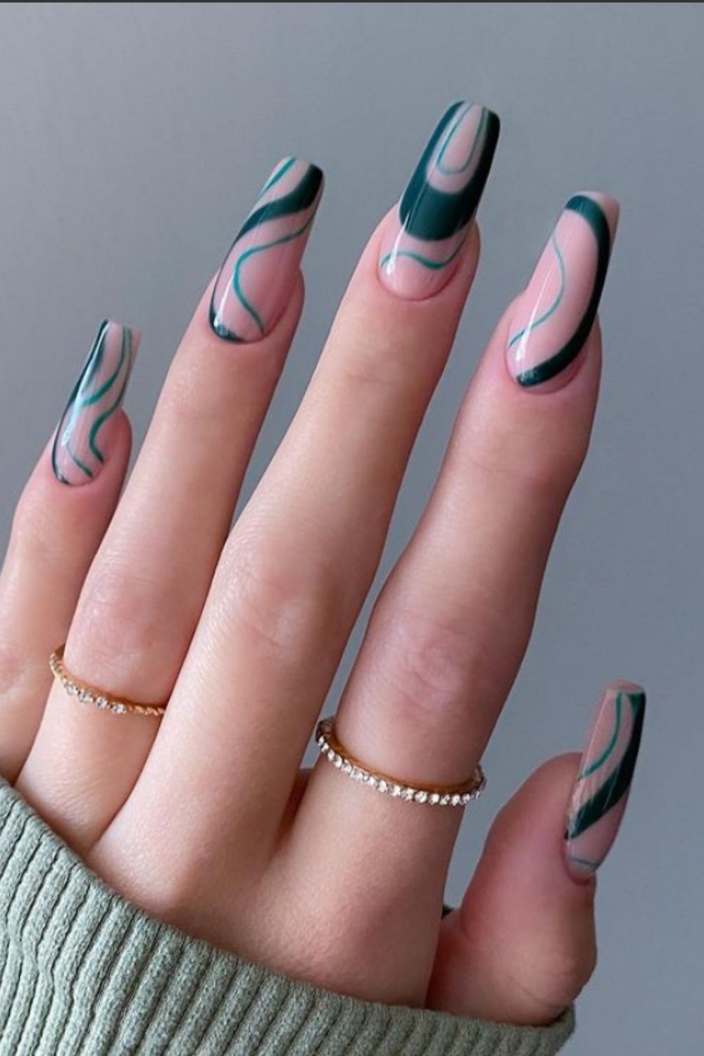 Green and pink coffin nails