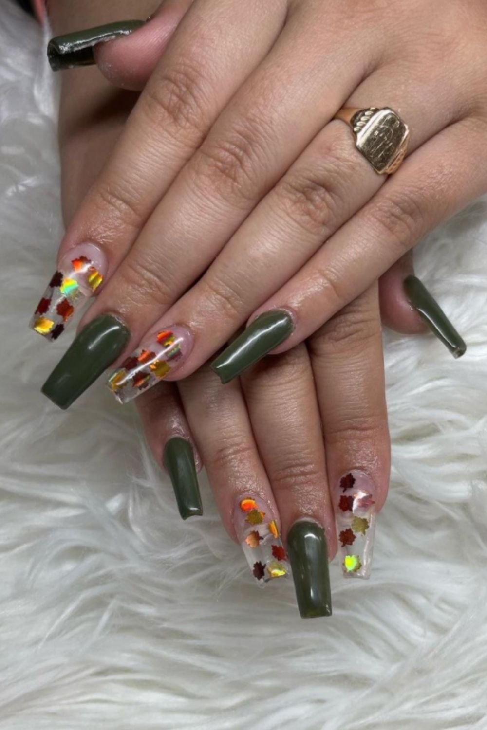 Green and transparent sticker nail design
