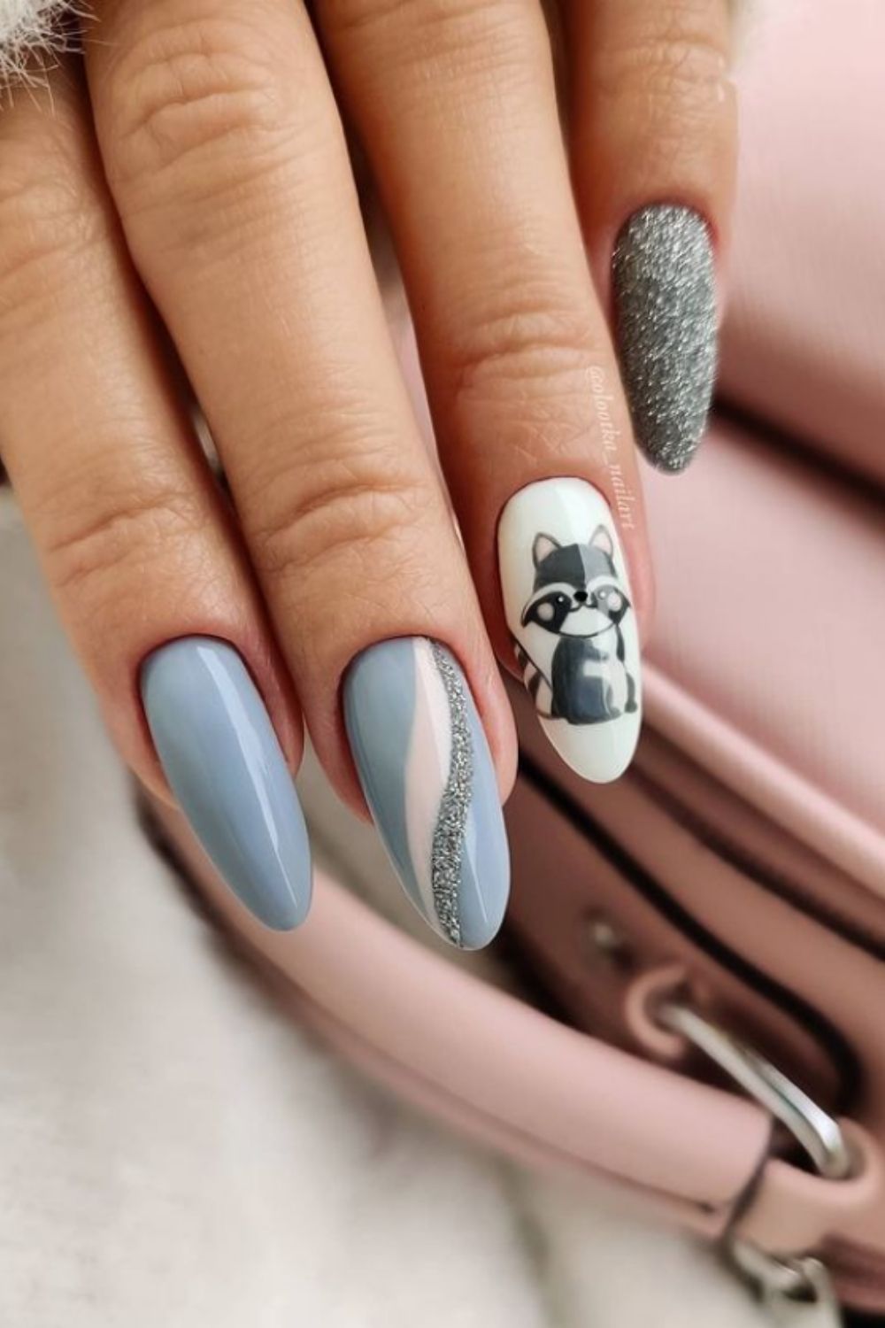 Light blue and silver nails