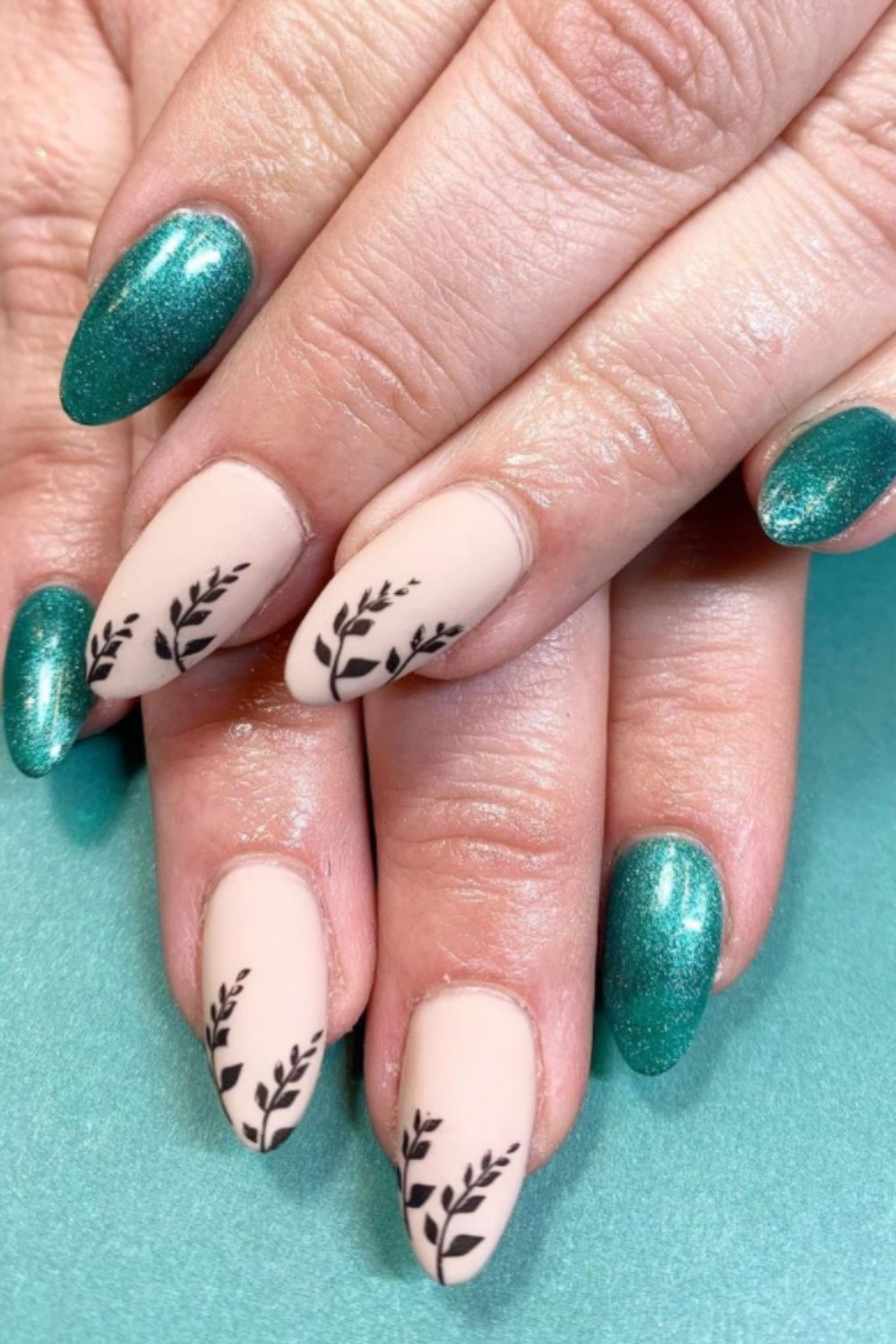 Glitter green nails