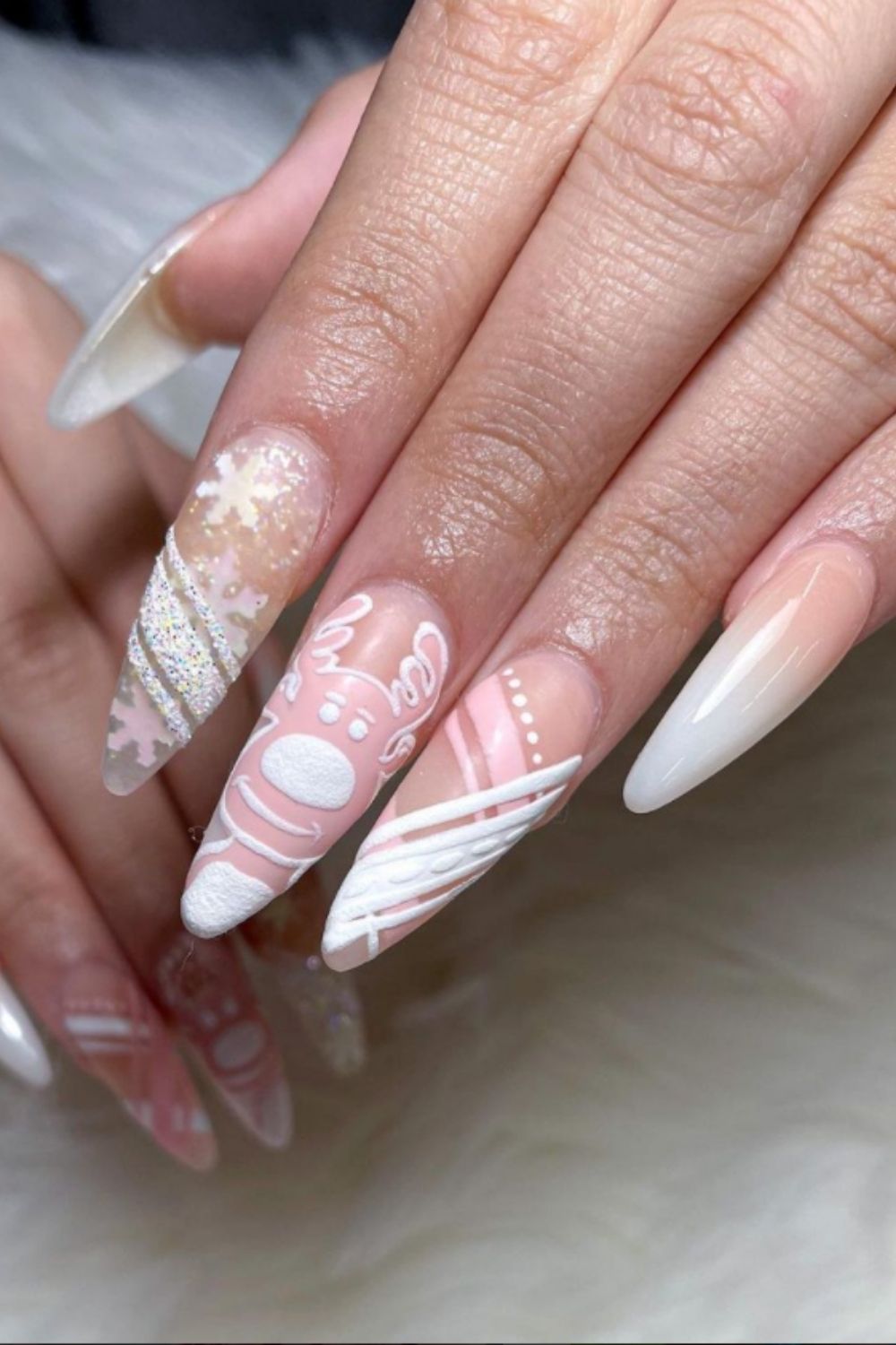 Pink and white almond nails