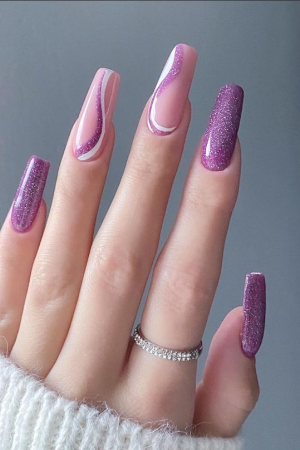 Pink and purple coffin nails
