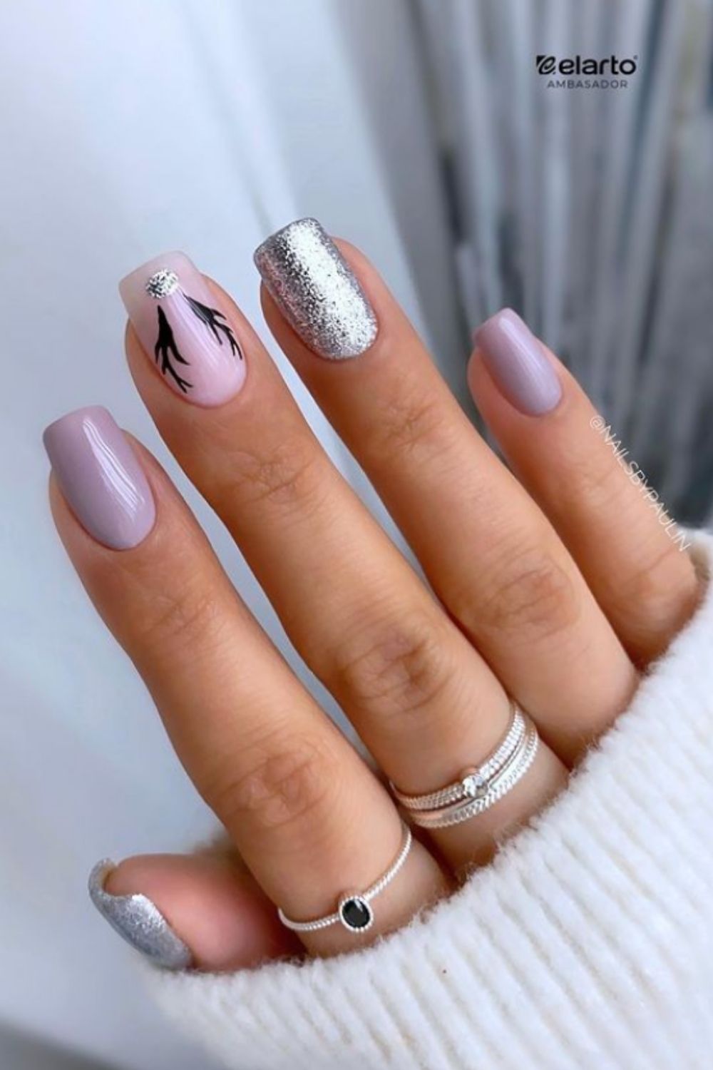 Silver and  pink  nails