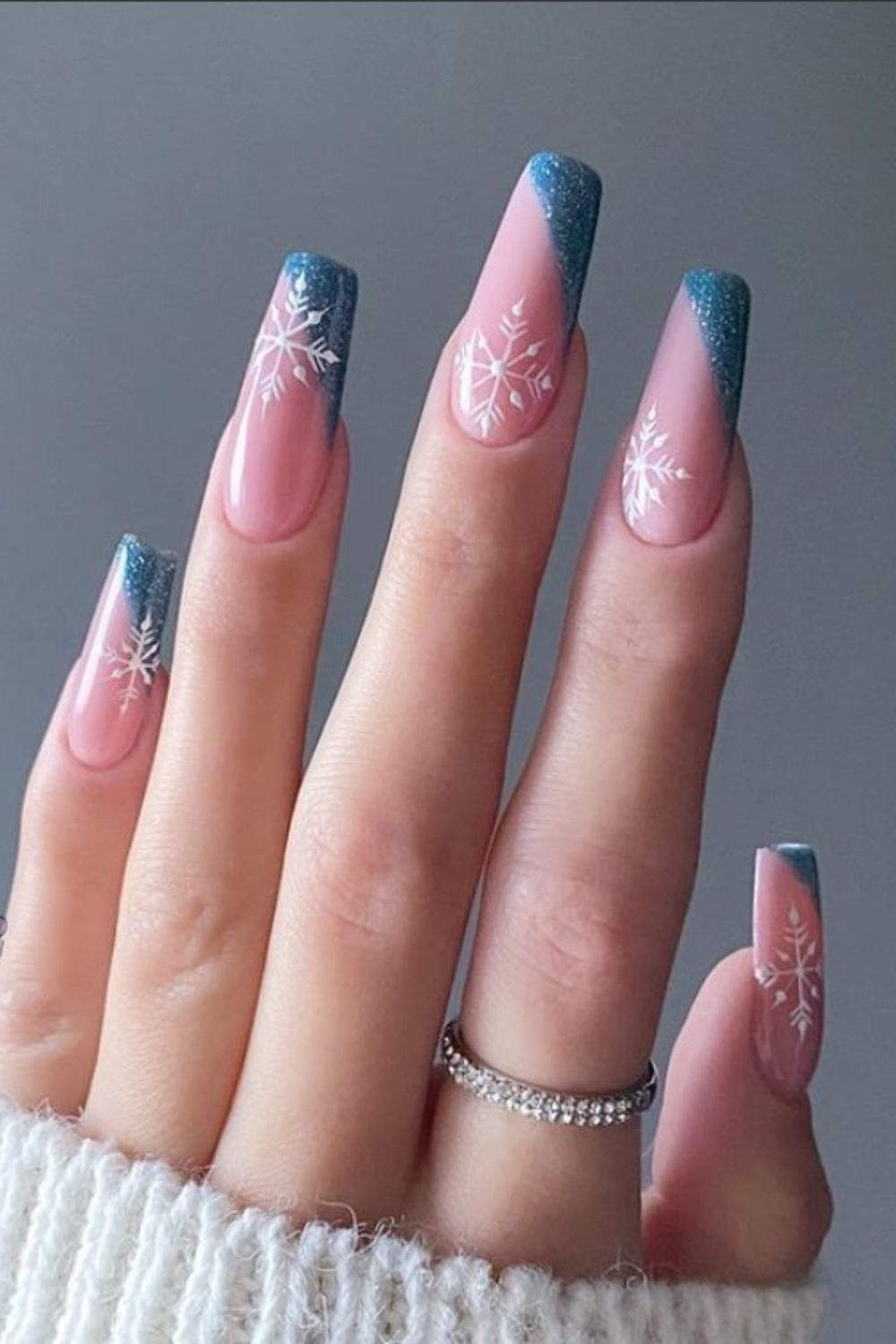 Blue and pink coffin christmas nails
