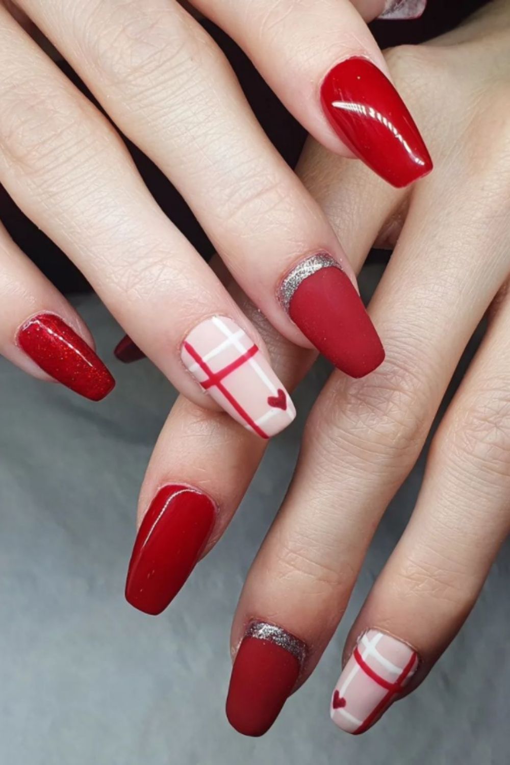 Silver and red nails designs