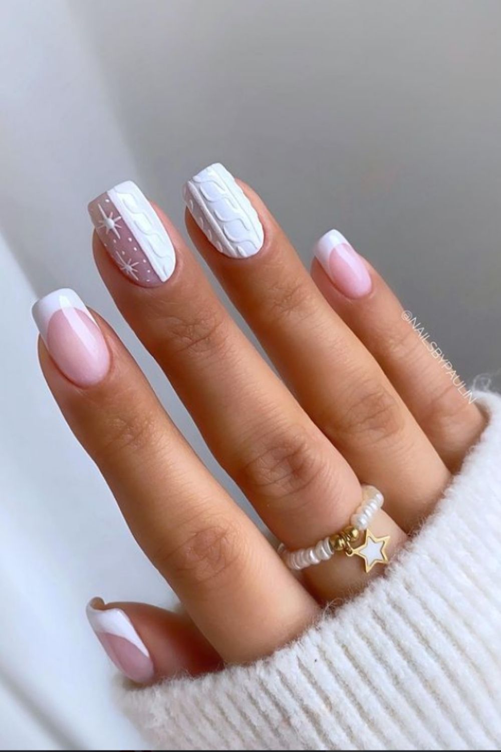 White and pink square nails art